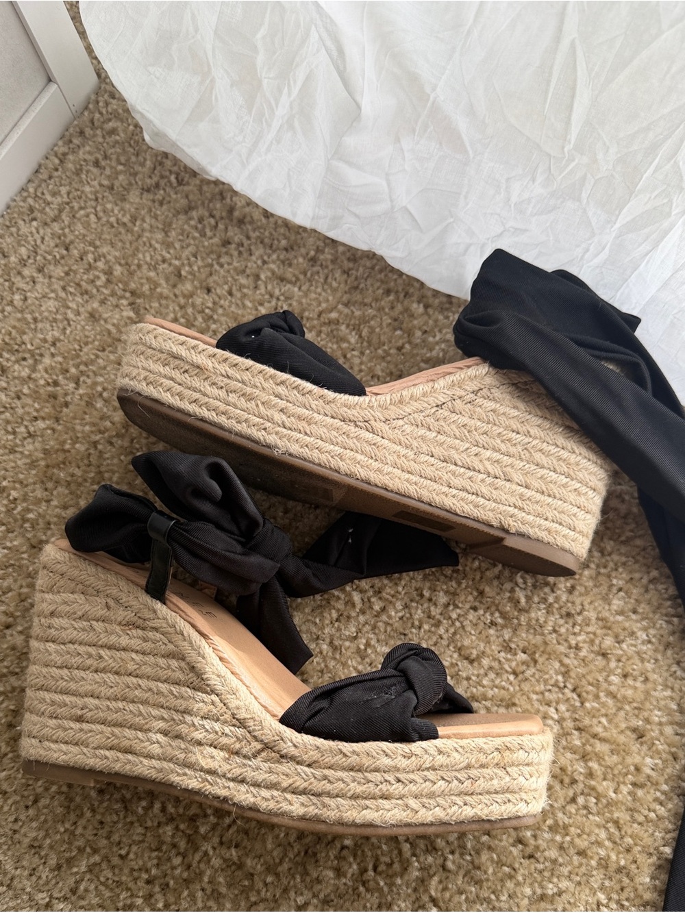 Black Espadrille Platform Wedges with Wrap Ties